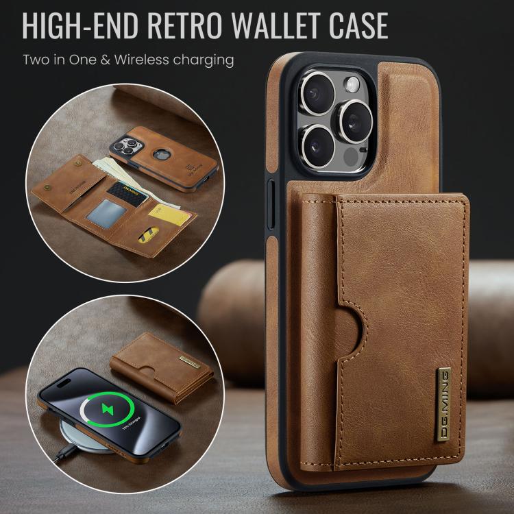For iPhone 14 Pro DG.MING M6 Series RFID Tri-fold Card Bag Removable Leather Phone Case