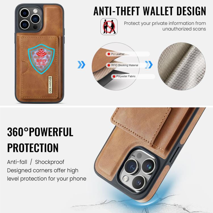 For iPhone 14 Pro DG.MING M6 Series RFID Tri-fold Card Bag Removable Leather Phone Case