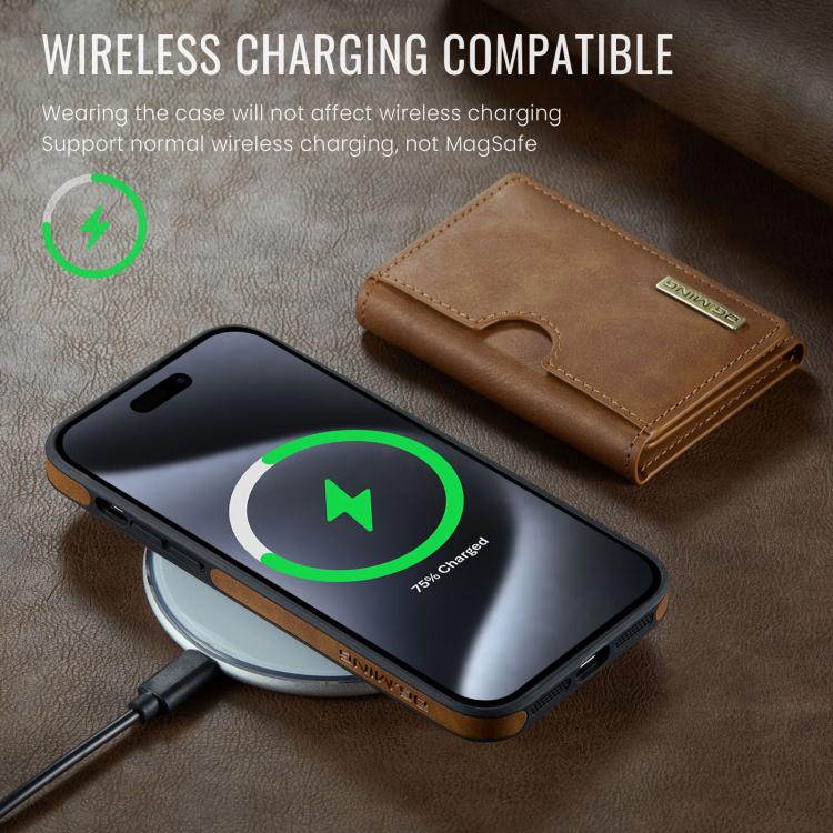 For iPhone 14 Pro DG.MING M6 Series RFID Tri-fold Card Bag Removable Leather Phone Case