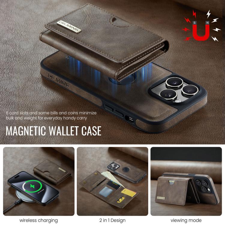 For iPhone 14 Pro DG.MING M6 Series RFID Tri-fold Card Bag Removable Leather Phone Case