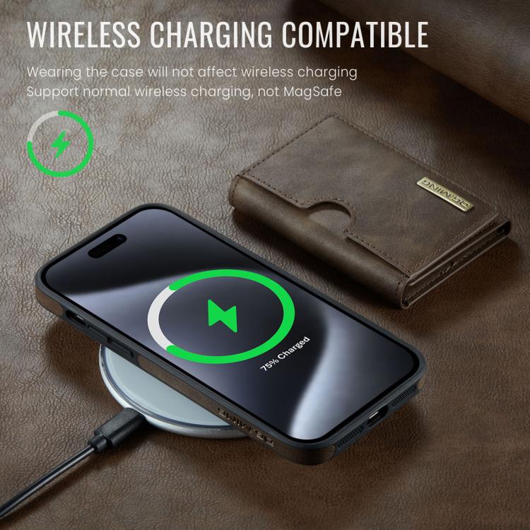 For iPhone 14 Pro DG.MING M6 Series RFID Tri-fold Card Bag Removable Leather Phone Case