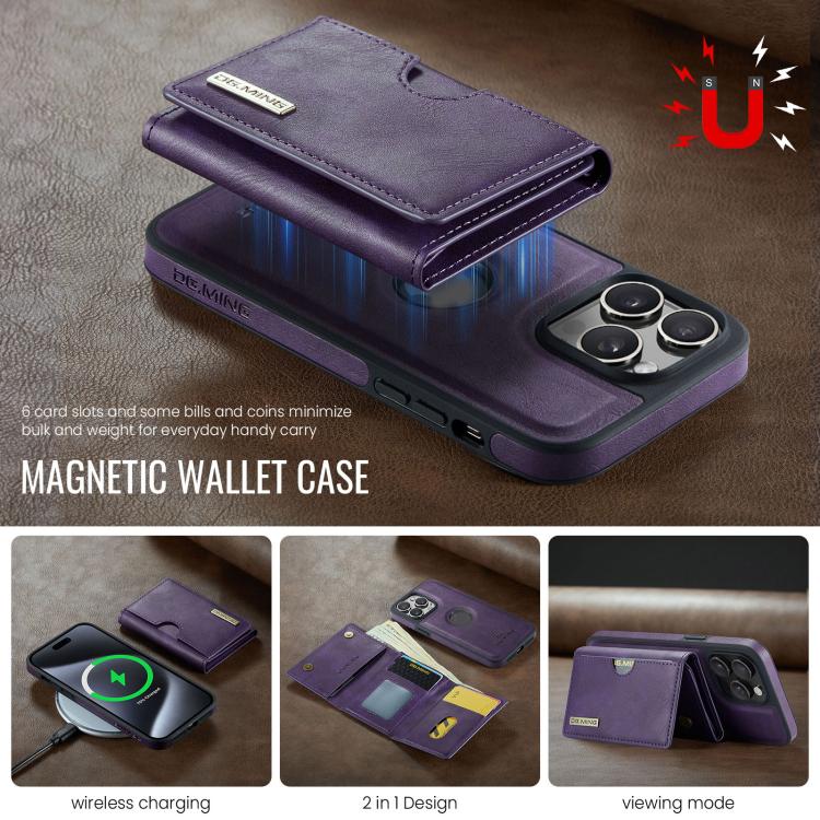 For iPhone 14 Pro DG.MING M6 Series RFID Tri-fold Card Bag Removable Leather Phone Case