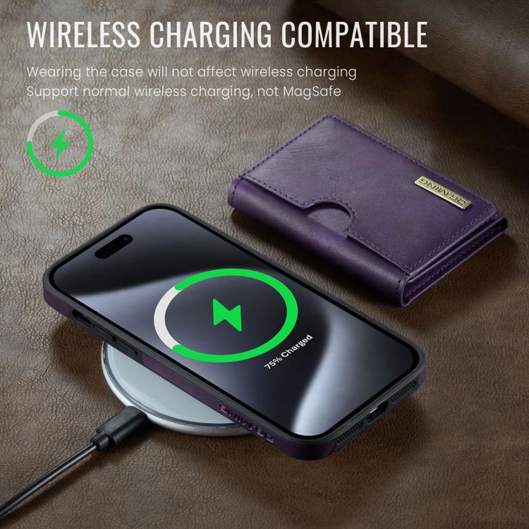 For iPhone 14 Pro DG.MING M6 Series RFID Tri-fold Card Bag Removable Leather Phone Case