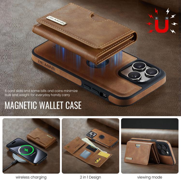 For iPhone 14 Pro Max DG.MING M6 Series RFID Tri-fold Card Bag Removable Leather Phone Case