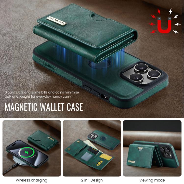 For iPhone 14 Pro Max DG.MING M6 Series RFID Tri-fold Card Bag Removable Leather Phone Case