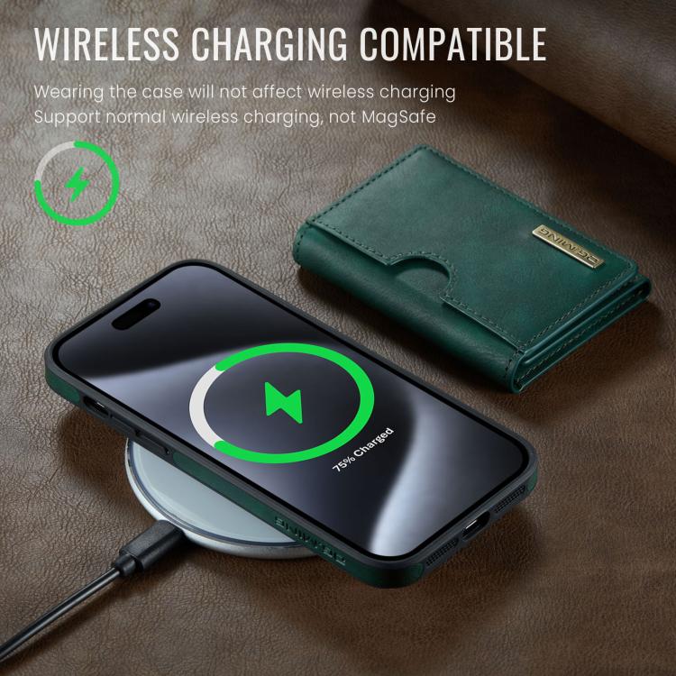 For iPhone 14 Pro Max DG.MING M6 Series RFID Tri-fold Card Bag Removable Leather Phone Case