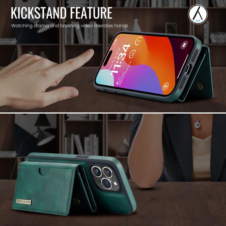 For iPhone 14 Pro Max DG.MING M6 Series RFID Tri-fold Card Bag Removable Leather Phone Case