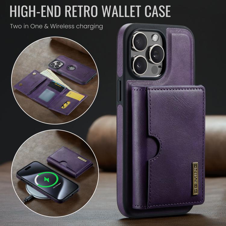 For iPhone 14 Pro Max DG.MING M6 Series RFID Tri-fold Card Bag Removable Leather Phone Case