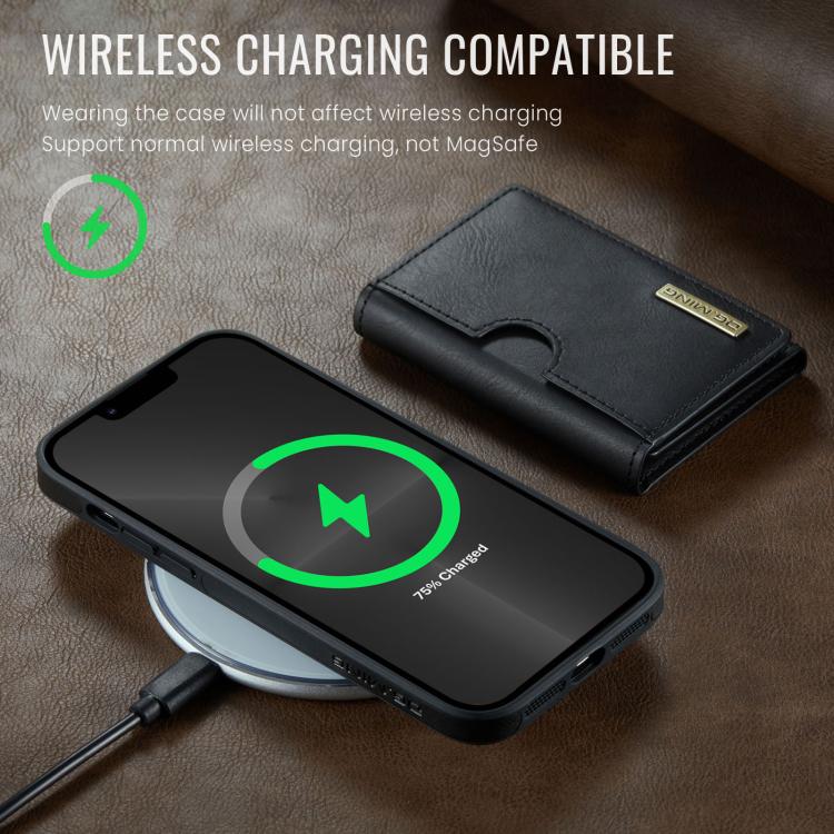 For iPhone 13 Pro Max DG.MING M6 Series RFID Tri-fold Card Bag Removable Leather Phone Case