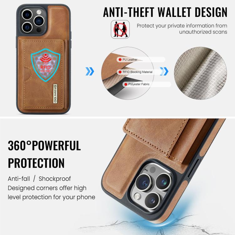 For iPhone 13 Pro Max DG.MING M6 Series RFID Tri-fold Card Bag Removable Leather Phone Case