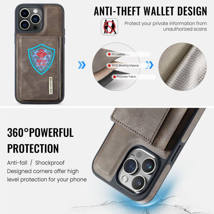 For iPhone 13 Pro Max DG.MING M6 Series RFID Tri-fold Card Bag Removable Leather Phone Case