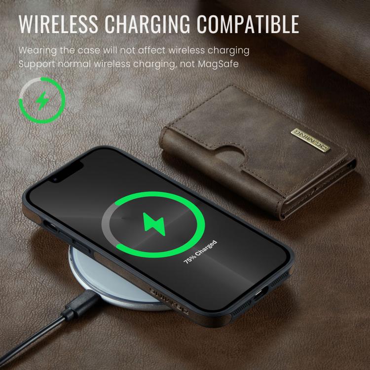 For iPhone 13 Pro Max DG.MING M6 Series RFID Tri-fold Card Bag Removable Leather Phone Case