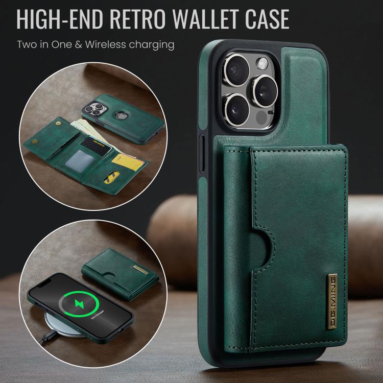 For iPhone 13 Pro Max DG.MING M6 Series RFID Tri-fold Card Bag Removable Leather Phone Case