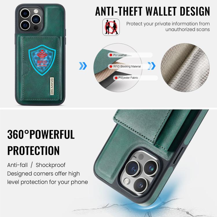 For iPhone 13 Pro Max DG.MING M6 Series RFID Tri-fold Card Bag Removable Leather Phone Case