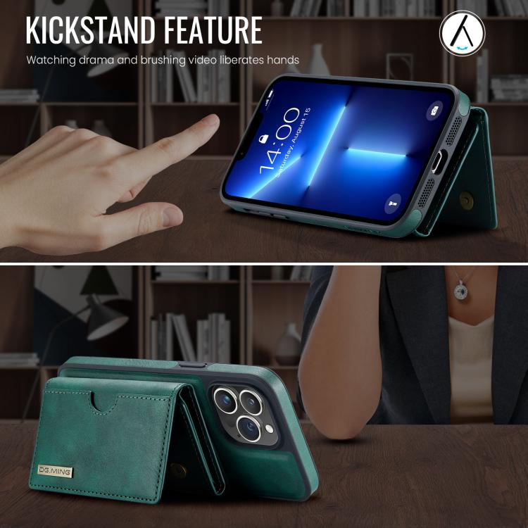 For iPhone 13 Pro Max DG.MING M6 Series RFID Tri-fold Card Bag Removable Leather Phone Case