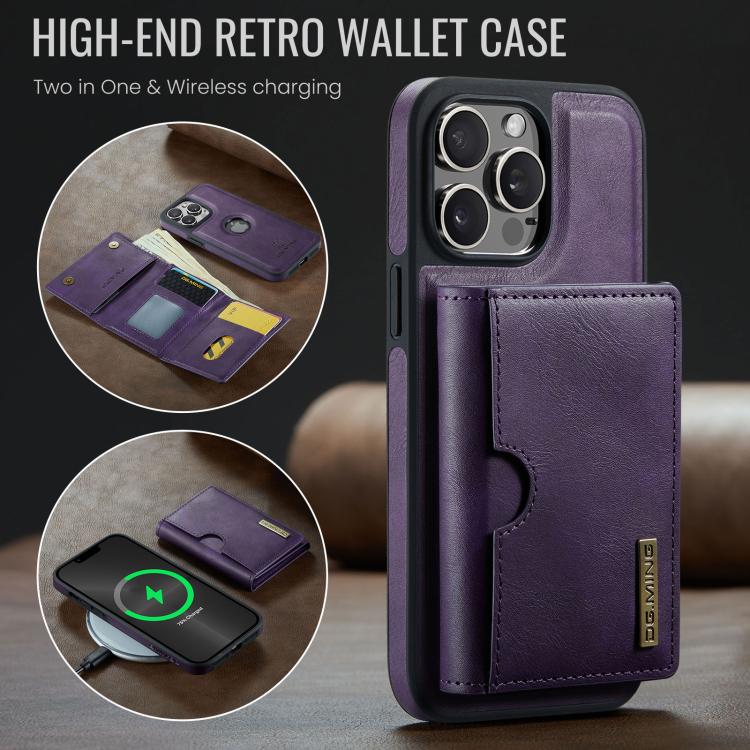 For iPhone 13 Pro Max DG.MING M6 Series RFID Tri-fold Card Bag Removable Leather Phone Case