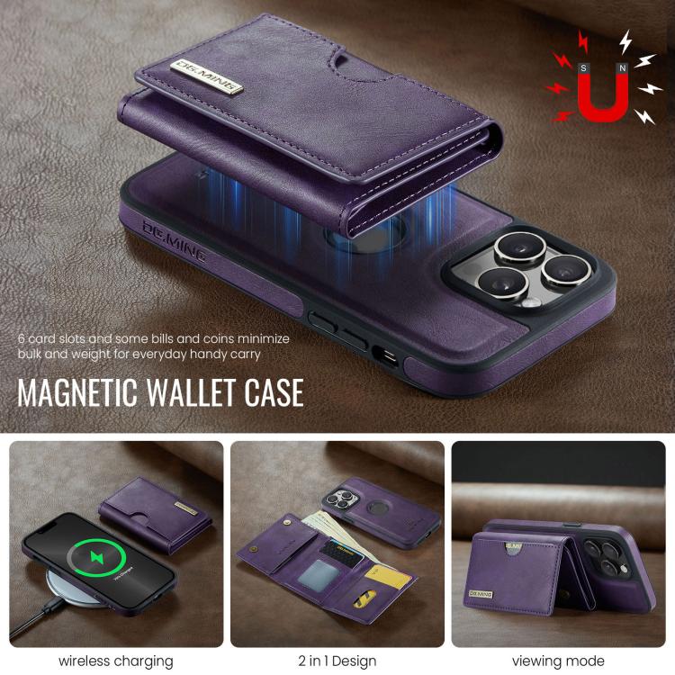 For iPhone 13 Pro Max DG.MING M6 Series RFID Tri-fold Card Bag Removable Leather Phone Case