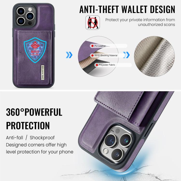 For iPhone 13 Pro Max DG.MING M6 Series RFID Tri-fold Card Bag Removable Leather Phone Case