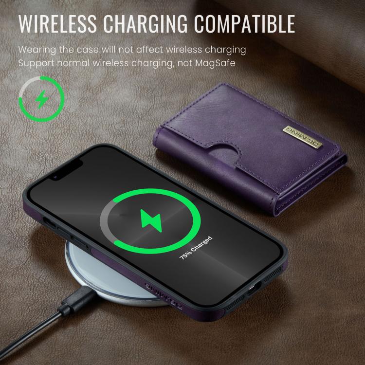 For iPhone 13 Pro Max DG.MING M6 Series RFID Tri-fold Card Bag Removable Leather Phone Case