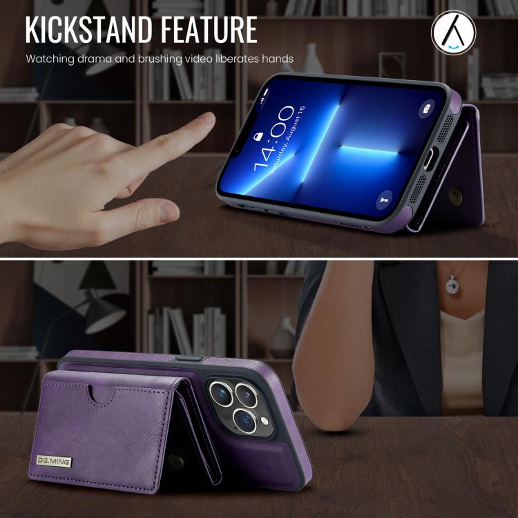 For iPhone 13 Pro Max DG.MING M6 Series RFID Tri-fold Card Bag Removable Leather Phone Case