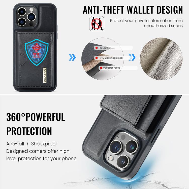 For iPhone 13 Pro DG.MING M6 Series RFID Tri-fold Card Bag Removable Leather Phone Case