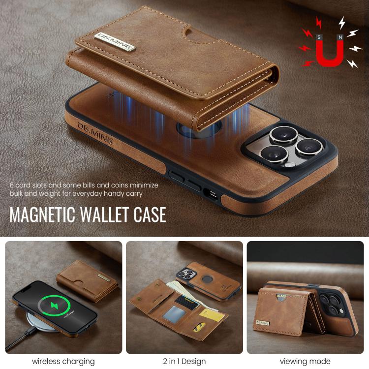 For iPhone 13 Pro DG.MING M6 Series RFID Tri-fold Card Bag Removable Leather Phone Case