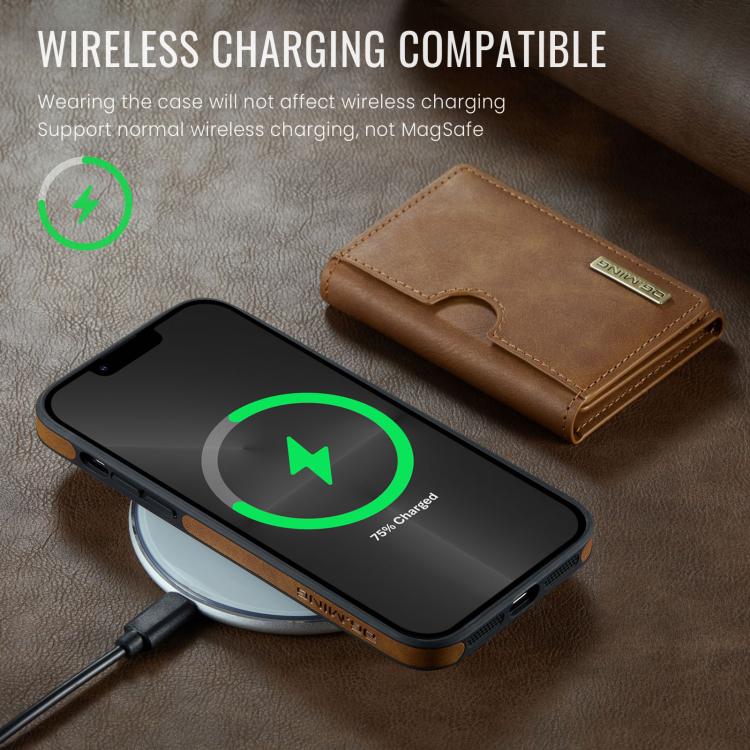 For iPhone 13 Pro DG.MING M6 Series RFID Tri-fold Card Bag Removable Leather Phone Case