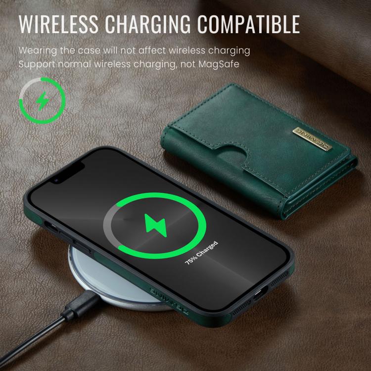 For iPhone 13 Pro DG.MING M6 Series RFID Tri-fold Card Bag Removable Leather Phone Case