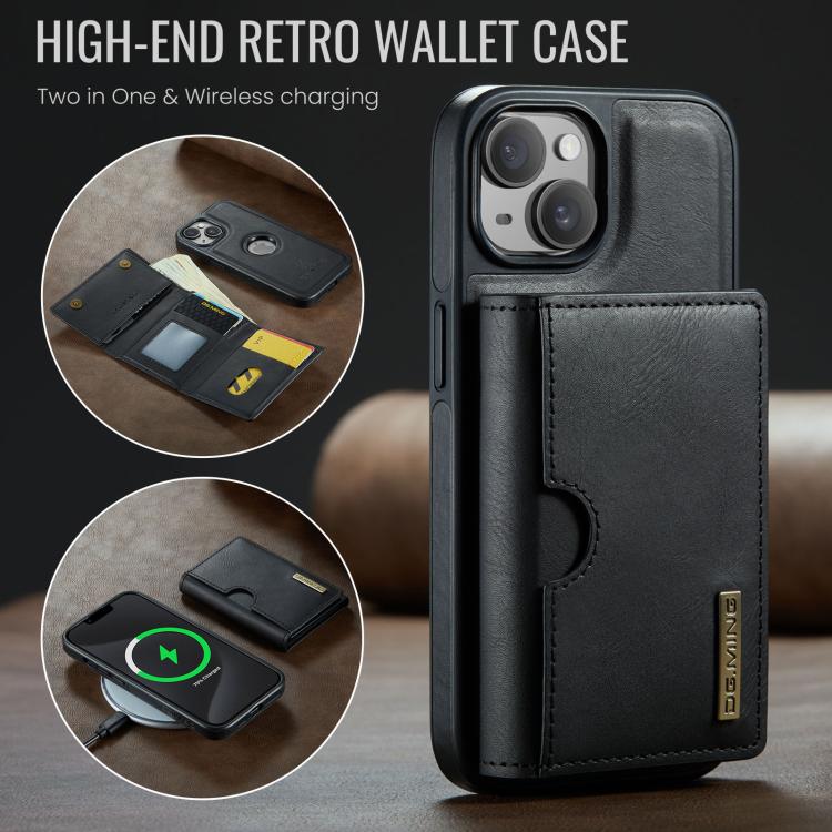 For iPhone 13 DG.MING M6 Series RFID Tri-fold Card Bag Removable Leather Phone Case