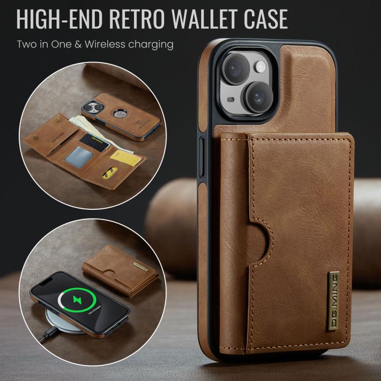 For iPhone 13 DG.MING M6 Series RFID Tri-fold Card Bag Removable Leather Phone Case