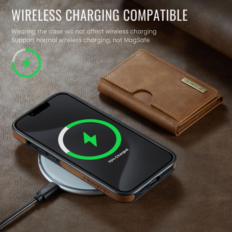 For iPhone 13 DG.MING M6 Series RFID Tri-fold Card Bag Removable Leather Phone Case