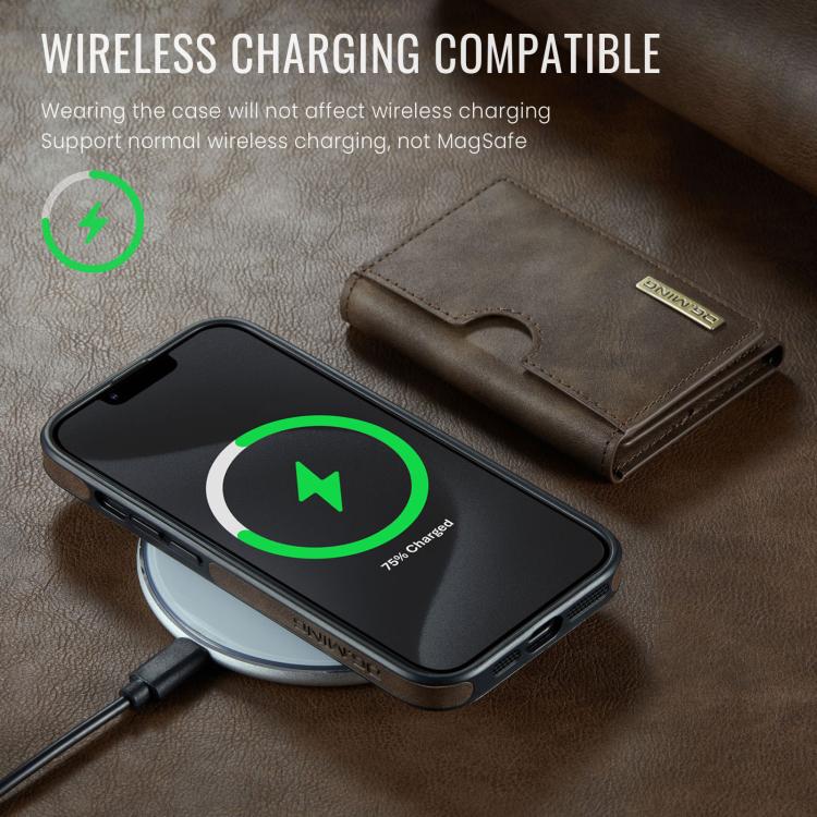 For iPhone 13 DG.MING M6 Series RFID Tri-fold Card Bag Removable Leather Phone Case