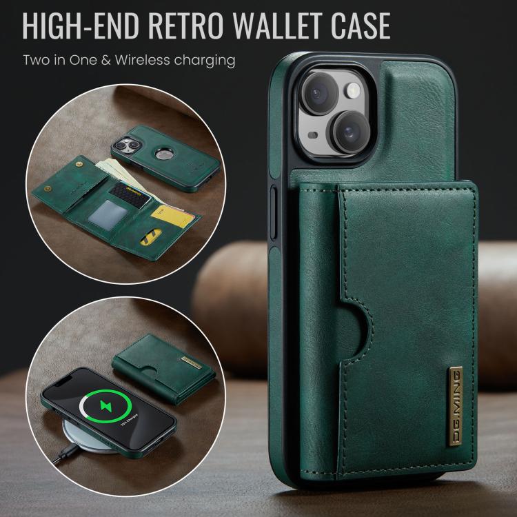 For iPhone 13 DG.MING M6 Series RFID Tri-fold Card Bag Removable Leather Phone Case