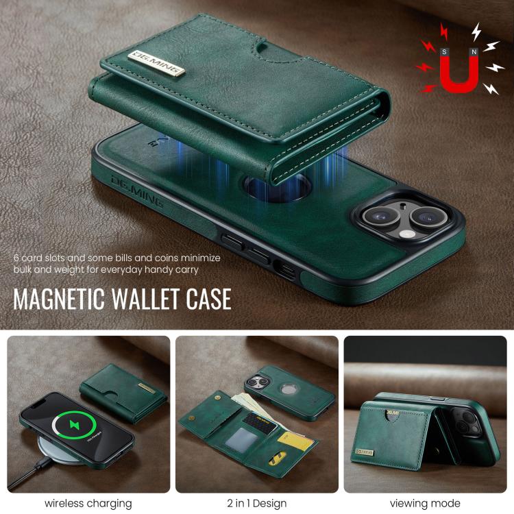 For iPhone 13 DG.MING M6 Series RFID Tri-fold Card Bag Removable Leather Phone Case