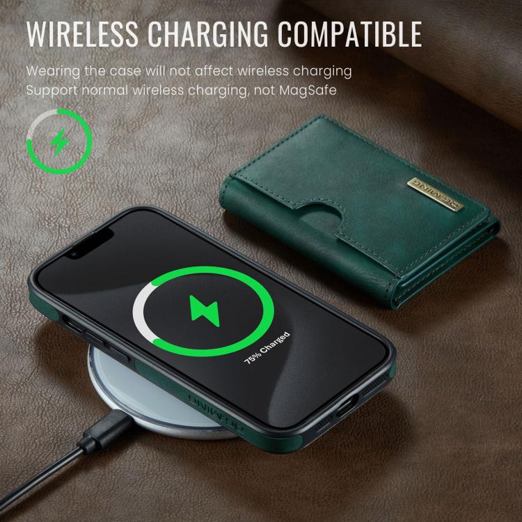 For iPhone 13 DG.MING M6 Series RFID Tri-fold Card Bag Removable Leather Phone Case