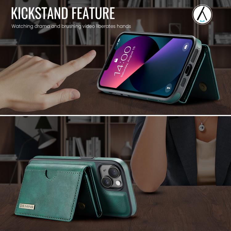 For iPhone 13 DG.MING M6 Series RFID Tri-fold Card Bag Removable Leather Phone Case