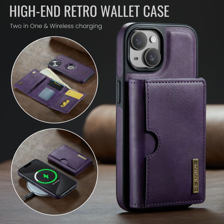 For iPhone 13 DG.MING M6 Series RFID Tri-fold Card Bag Removable Leather Phone Case
