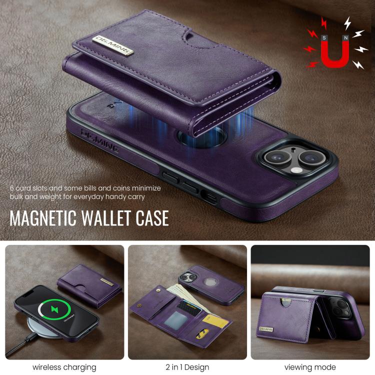 For iPhone 13 DG.MING M6 Series RFID Tri-fold Card Bag Removable Leather Phone Case