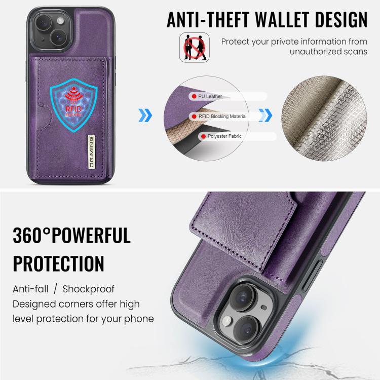 For iPhone 13 DG.MING M6 Series RFID Tri-fold Card Bag Removable Leather Phone Case