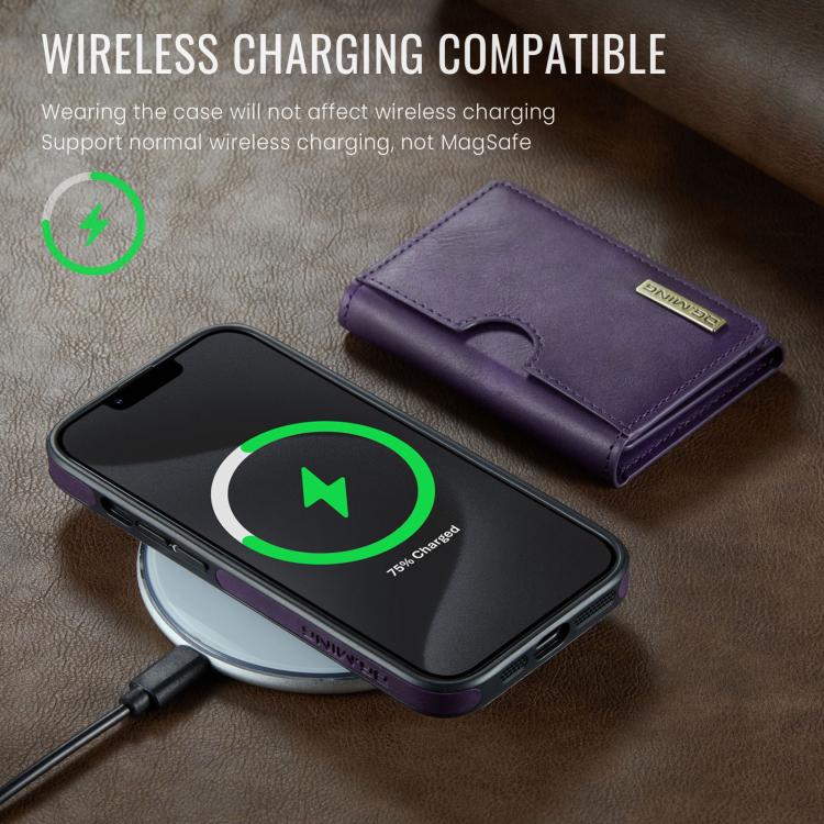 For iPhone 13 DG.MING M6 Series RFID Tri-fold Card Bag Removable Leather Phone Case