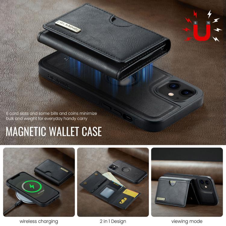 For iPhone 12 DG.MING M6 Series RFID Tri-fold Card Bag Removable Leather Phone Case
