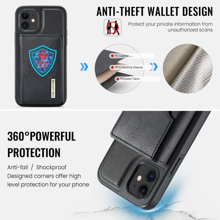 For iPhone 12 DG.MING M6 Series RFID Tri-fold Card Bag Removable Leather Phone Case