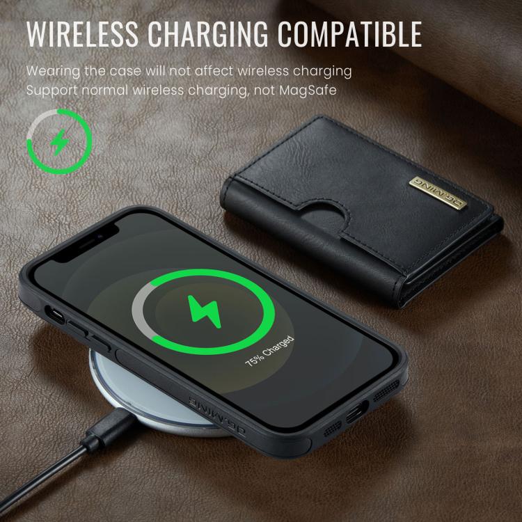 For iPhone 12 DG.MING M6 Series RFID Tri-fold Card Bag Removable Leather Phone Case
