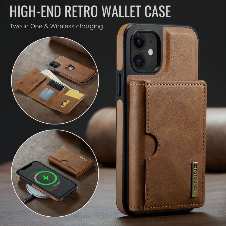 For iPhone 12 DG.MING M6 Series RFID Tri-fold Card Bag Removable Leather Phone Case