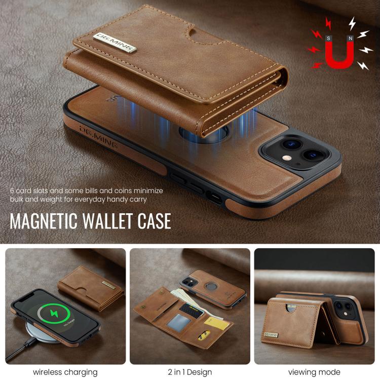For iPhone 12 DG.MING M6 Series RFID Tri-fold Card Bag Removable Leather Phone Case