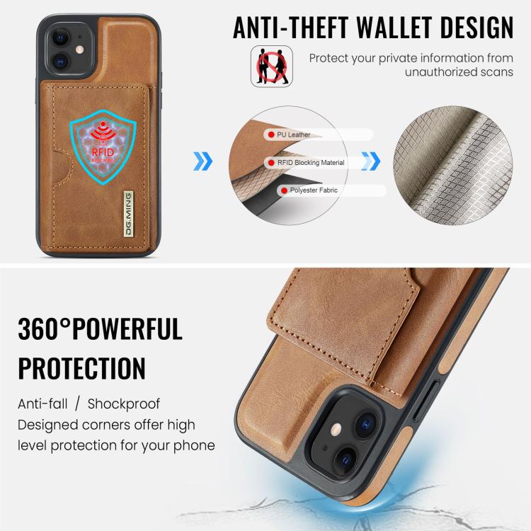 For iPhone 12 DG.MING M6 Series RFID Tri-fold Card Bag Removable Leather Phone Case