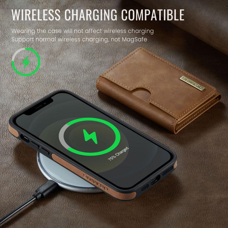 For iPhone 12 DG.MING M6 Series RFID Tri-fold Card Bag Removable Leather Phone Case