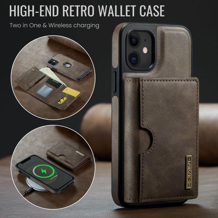 For iPhone 12 DG.MING M6 Series RFID Tri-fold Card Bag Removable Leather Phone Case