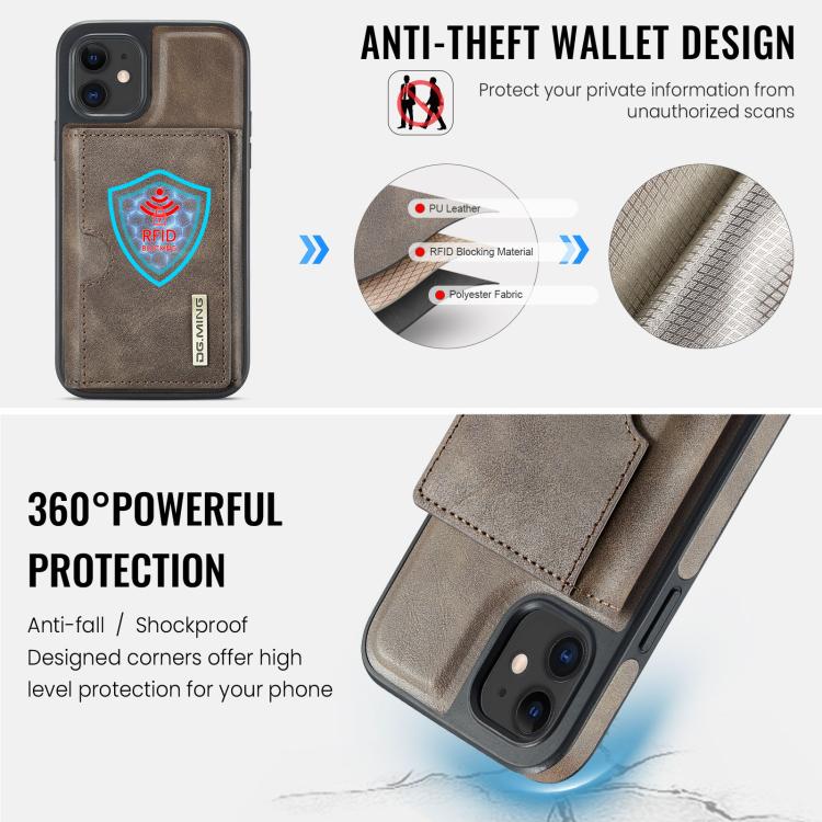 For iPhone 12 DG.MING M6 Series RFID Tri-fold Card Bag Removable Leather Phone Case