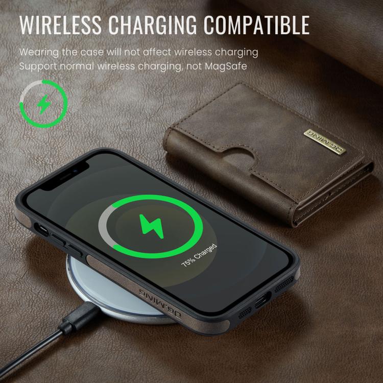 For iPhone 12 DG.MING M6 Series RFID Tri-fold Card Bag Removable Leather Phone Case
